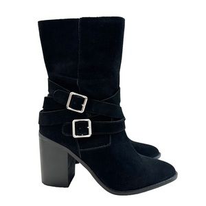 NWOT Chelsea & Violet Vicki Black Suede Block Heel Boots Size 8M